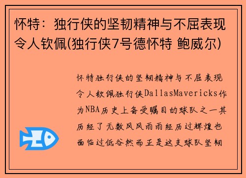 怀特：独行侠的坚韧精神与不屈表现令人钦佩(独行侠7号德怀特 鲍威尔)