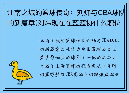 江南之城的篮球传奇：刘炜与CBA球队的新篇章(刘炜现在在蓝篮协什么职位)