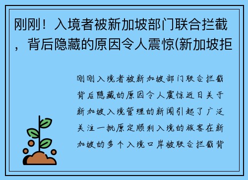 刚刚！入境者被新加坡部门联合拦截，背后隐藏的原因令人震惊(新加坡拒绝入境遣返申诉流程)